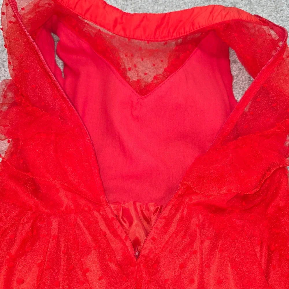 Girls Red Swiss Dot Tiered Ruffle Gown Flutter Maxi Dress Size 160 Halloween